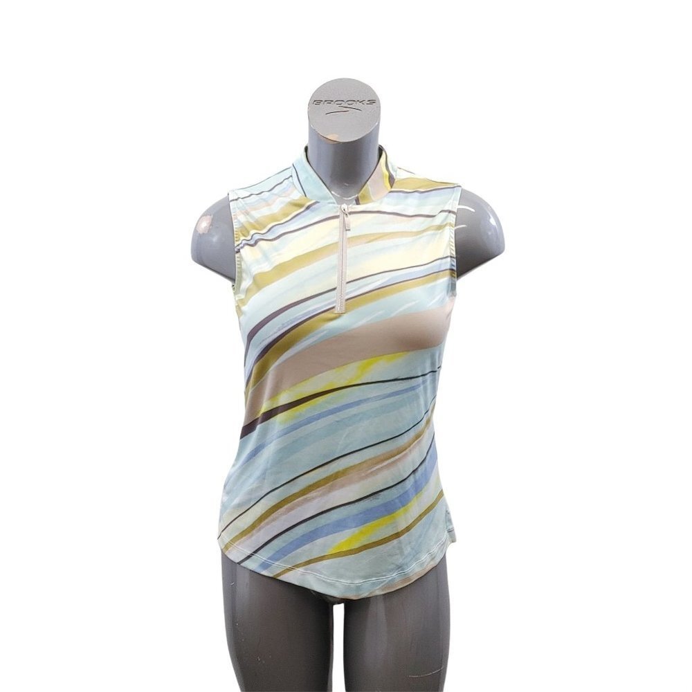 TAIL  Golf 1/4 Zip Sleeveless Top Women's Size Medium Green Striped